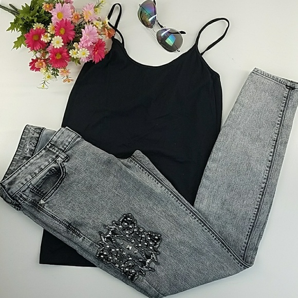 Express Denim - Express Grey Embelished Stud Legging Jeans